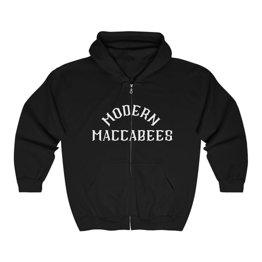 Modern Maccabees (White Print) Full Zip Hooded Sweatshirt