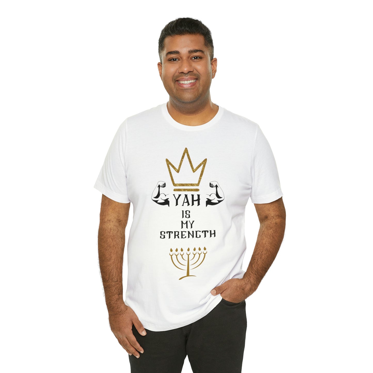 YAH Is My Strength Black & Gold Print Short Sleeve Tee